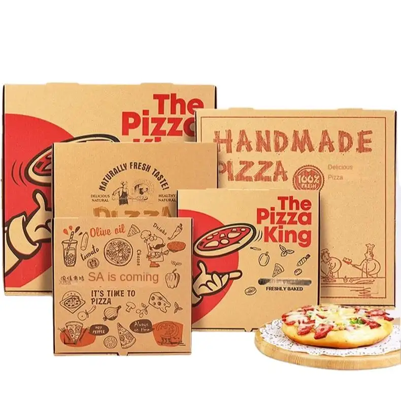 Dùng một lần tùy chỉnh in hộp bánh pizza với logo tùy chỉnh thực phẩm takeaway hộp tùy chỉnh kraft giấy bánh hộp giấy hội đồng quản trị fr chấp nhận