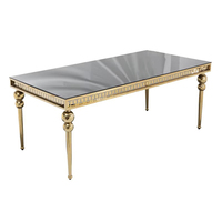 Mesa de Comedor Rectangular de Vidrio con Patas Doradas de Doble Bola, de Lujo, para Bodas, Banquetes, Hoteles y Eventos
