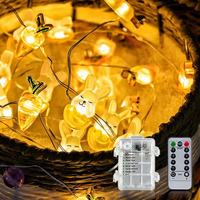 Guirlande lumineuse LED 3M 30 LED à piles avec télécommande, motif carotte et lapin, fil de cuivre, décoration de Pâques