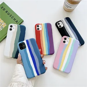 Waterdichte Rainbow Kleur Mobiele Cover Mobiele Telefoon Tassen Gevallen Vloeibare Siliconen Telefoon Case Voor Iphone 13 12 11 Pro Max serie