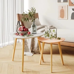 Modern Minimalist Bamboo <b>Nested</b> Coffee <b>Table</b> Set 2 Piece Living Room Furniture Natural Color Scalable Design - Product Image 4