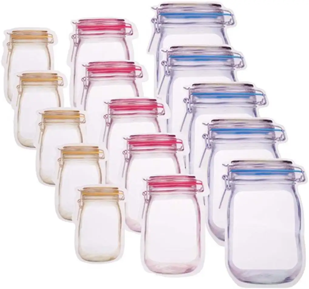 Stampa personalizzata con chiusura a cerniera in plastica riutilizzabile Mix Nuts Packaging Mason Jar a forma di bottiglia Stand Up Pouch