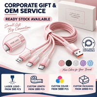 Câble de charge multi-connecteurs 3-en-1 USB-A vers USB-C 8 broches Micro, tressé en nylon, en stock, vente en gros