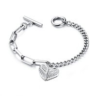 Fermoir OT 2 ailes chaîne en forme de cœur en acier inoxydable, bracelets en chaîne plaquée or rose, accessoires de mode pour femmes, offre spéciale
