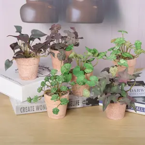 Yeşil mini kağıt hamuru saksı bitki kombinasyonu masaüstü küçük süsler yapay çiçek bonsai plastik mini yapay çiçek