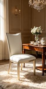 Luxury Cream Leather Dining Chair, High-Back Upholstered Side Chair with Champagne Gold Legs - Product Image 3