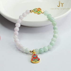 Bracelets de jade vert en pierre naturelle avec pompon <span class=keywords><strong>gourde</strong></span> Bracelets de perles de jade du Myanmar Bijoux de mode Bracelets de perles de jadéite de Birmanie - Product Image 3