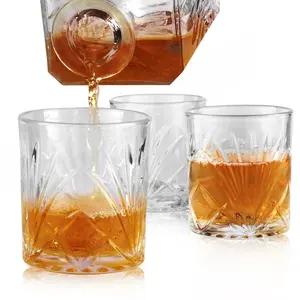 Kristal Transparan 10Oz Kacamata Whiskey, Perlengkapan Bar Batu untuk Bourbon, Minuman Keras dan Koktail-Set 4