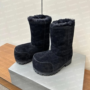 Sofort Lieferbare Herbst Winter Schneestiefel mit Breiter Zehenkappe für Herren und Damen, Dicke Sohlen, Hochwertig, mit Winterfell und Samt, Warme Baumwolle, Einfarbig, High-Top - Product Image 3