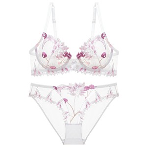 Soutien-gorge en maille brodé de cerises transparentes ultra-minces sexy en dentelle grande taille pour femmes - Product Image 2