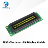 LCD Karakter Rusia JXD2002A-IIC VA Antarmuka Negatif Kuning IIC/I2C dengan Lampu Latar 20*2 Modul Tampilan LCM Dot Matrix