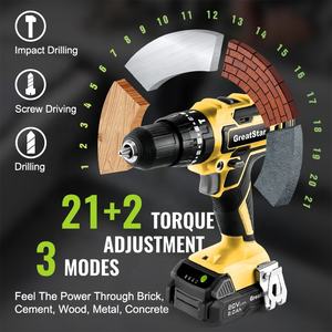 GreatStar-Taladro Inalámbrico de 20V, herramienta de impacto eléctrica, 21 + 2, Selector de torsión, destornillador, juego de accesorios - Product Image 2