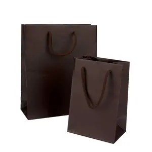 Luxury Hot Sell Brown Custom color size with your own logo paper shopping bag with ribbon handle for gift jewelry shoes cloths