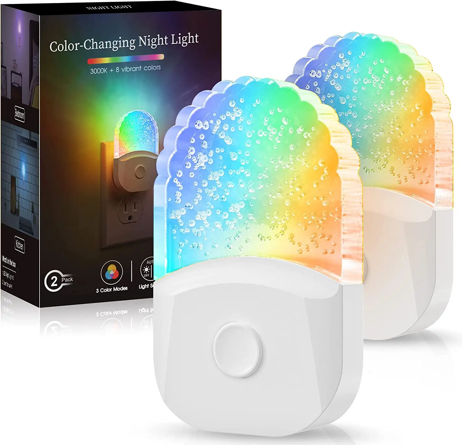 RGB+3000K Warm Color 0.5W Light Sensor 3 Modes Acrylic Decorative Plug in Socket LED Night Light