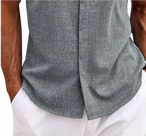 Camisa Casual Sólida <span class=keywords><strong>sin</strong></span> <span class=keywords><strong>Mangas</strong></span> para Hombre, con Botones, Cuello en V Personalizado, <span class=keywords><strong>Sobrecamisa</strong></span> Holgada de Algodón y Lino para Hombre - Product Image 4