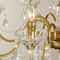 Lustre JACKSUN en cristal K9 doré de grande taille, style rétro, pour salle à manger, lumière principale, base E14, 8 lumières, lustre suspendu en cristal de luxe