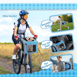 Cesta para bicicleta para perros, bolsa transportadora para mascotas, asiento de coche para gatos, cuerda de seguridad, correa de hombro ajustable, portátil, transpirable, de nailon de lujo con cremallera - Product Image 2