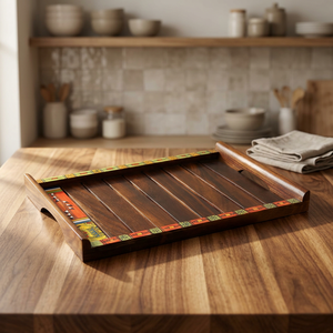Bandeja de Servir Floral de Madera 100% Natural, Ecológica y de Lujo, Estilo Nórdico Vintage, con Asa, Tamaño Personalizado, para el Hogar - Product Image 1