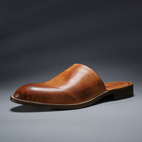 Chaussures en Cuir Décontractées Goodyear Faites à la Main, Tongs d'Extérieur Super Douces Mi-Fermées pour Hommes, Sandales d'Été