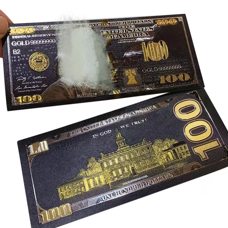 10 Sheets/Partij Antieke Zwart Goud Folie 100 Dollar Herdenkingsmunt Dollar Bill Decoratie