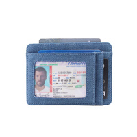 Dompet Kulit Asli Crazy Horse Kanvas Tipis Pria RFID Blocking Tempat Kartu Kredit Kantong Uang Pola Logo Kustom Grosir