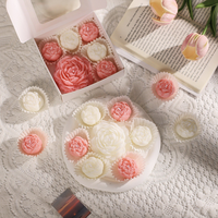 Set Hadiah Lilin Aromaterapi Bentuk Mawar & Peony, Lilin Aromaterapi Buatan Tangan untuk Suvenir Hari Valentine, Dekorasi Rumah Romantis