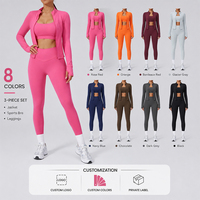Ensemble de yoga 3 pièces pour femmes avec veste zippée 220GSM, tissu extensible haute performance, séchage rapide, nylon et élasthanne, tenue de sport