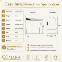 Comara Siège de toilette intelligent haut de gamme en céramique allongé avec télécommande, désodorisation automatique, chauffage, siphon en P au sol