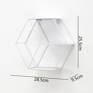 Estante de pared Hexagonal de hierro de dos niveles de estilo europeo, estante de almacenamiento de Metal colgante moderno para decoración de pared del dormitorio de sala de estar - Product Image 5