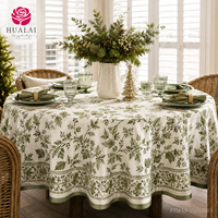 Nappe ronde HuaLai 8 pieds x 10 pieds en polyester à imprimé floral vert pour banquet et fête à domicile