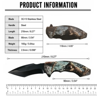 Coltello Pieghevole Personalizzabile con Motivo Teschio 3D, Manico in Acciaio Inox 3Cr13, per Caccia, Campeggio e Uso Tattico