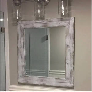 Farmhouse WHITEWASH Grand <span class=keywords><strong>miroir</strong></span> de vanité avec cadre en bois décoratif rustique - Product Image 3