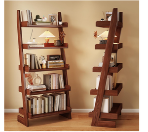 Custom 5 Tier <strong>Ladder</strong> <strong>Shelf</strong> <strong>Leaning</strong> Bookshelf with Wood Frame Tall Bookcase Standing Storage Organizer Solid Wood Storage <strong>Shelves</strong> - Product Image 6