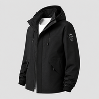 Veste coupe-vent unisexe à capuche enduite, coupe ample, manches à patchs tendance, fermeture éclair intégrale, légère, pour ville et extérieur, décontractée, personnalisable