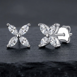 Boucles d'oreilles clous en zircon marquise, motif papillon et fleur, bijoux d'oreille en cuivre plaqué argent pour femme, cadeau de fête - Product Image 3