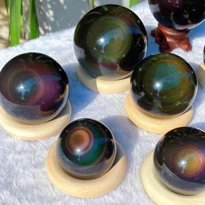 ลูกบอลหินออบซิเดียนสีรุ้งโบฮีเมียนคุณภาพสูงขายส่ง ขนาด 3-5 ซม. ขัดเงา ของตกแต่งบ้านที่ไม่เหมือนใคร ของที่ระลึกวันหยุด ของขวัญ บรรจุภัณฑ์ปลอดภัย - Product Image 1