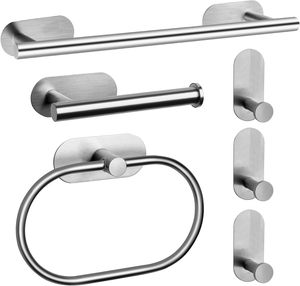 Ensemble moderne et écologique de 4 barres porte-serviettes autocollantes en acier inoxydable avec options noir/argent/or pour accessoires de salle de bain - Product Image 1