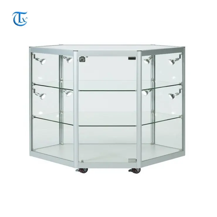 Expositor de cristal con marco de aluminio para quiosco, expositor de exhibición combinado para armarios