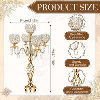 Candélabre en cristal à 5 bras or et argent, 27 pouces de haut, support de bougies, décoration de mariage, centre de table, porte-bougie