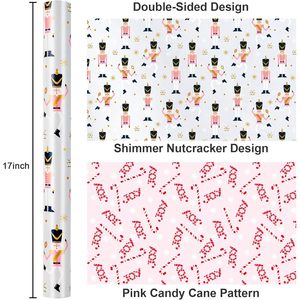 Yarcony Pink Nutcracker Christmas Wrapping <b>Paper</b> <b>Roll</b> 17 Inch X 33 Feet Reversible Pearly Lustre Foil Gift <b>Wrap</b> Easy Tear - Product Image 5