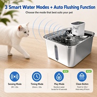 Fontaine à eau pour animaux de compagnie 3,5 L entièrement en acier inoxydable, autonettoyante, avec batterie amovible et poignée de transport, abreuvoir intelligent sans fil pour chats et chiens