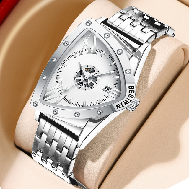 Men's Triangular Shape High-End Trendy Unique Hip-Hop Niche Design Quartz Watch Acrylic Case 30M Water