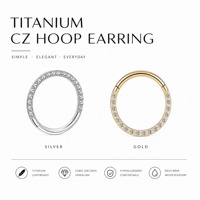 Anneau clicker articulé en titane ASTM F136 G23 avec pavé de zircone cubique ovale pour septum, nez, cartilage, hélix, daith, rook, conch