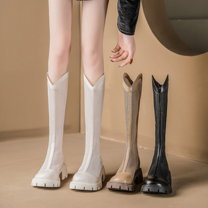 New Style Height-Enhancing Breathable Mesh <b>Knee</b>-<b>High</b> Boots Women Pull-On Slip Resistant Chunky Soles Lightweight - Product Image 3
