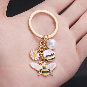 Porte-clés abeille métal Kawaii fleur <span class=keywords><strong>marguerite</strong></span> perle insecte porte-clés sac breloques émail tournesol voiture porte-clés pendentif femmes accessoires - Product Image 5