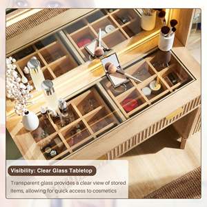 Combohome Escritorio de tocador de maquillaje estriado de 48 "con espejo grande de 36" y luces, mesa de tocador grande con tapa de vidrio moderna con 5 cajones - Product Image 5