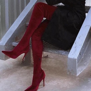 Latest Soft Solid Color Pointed Toe Big Size 43 Half-side Zip Women Sexy Long Thigh High Boots Big Size Women <b>Shoes</b> Wholesale - Product Image 5