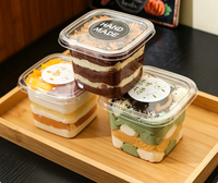 Boîte à dessert carrée transparente recyclable, jetable, pour mousse, tiramisu, gâteau, crème, emballage à emporter, petit pot