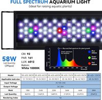 Lumière LED pour aquarium Seaoura SR-620 pour réservoir de 48 à 54 pouces, 58W, 294 LED, PAR élevé 161, spectre complet, minuterie à distance, IP68