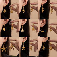 Nouveau design Collier chaîne à maillons en acier inoxydable plaqué or 18 carats pour femme, avec pendentif dauphin, coquillage et pieuvre, thème Océan d'été